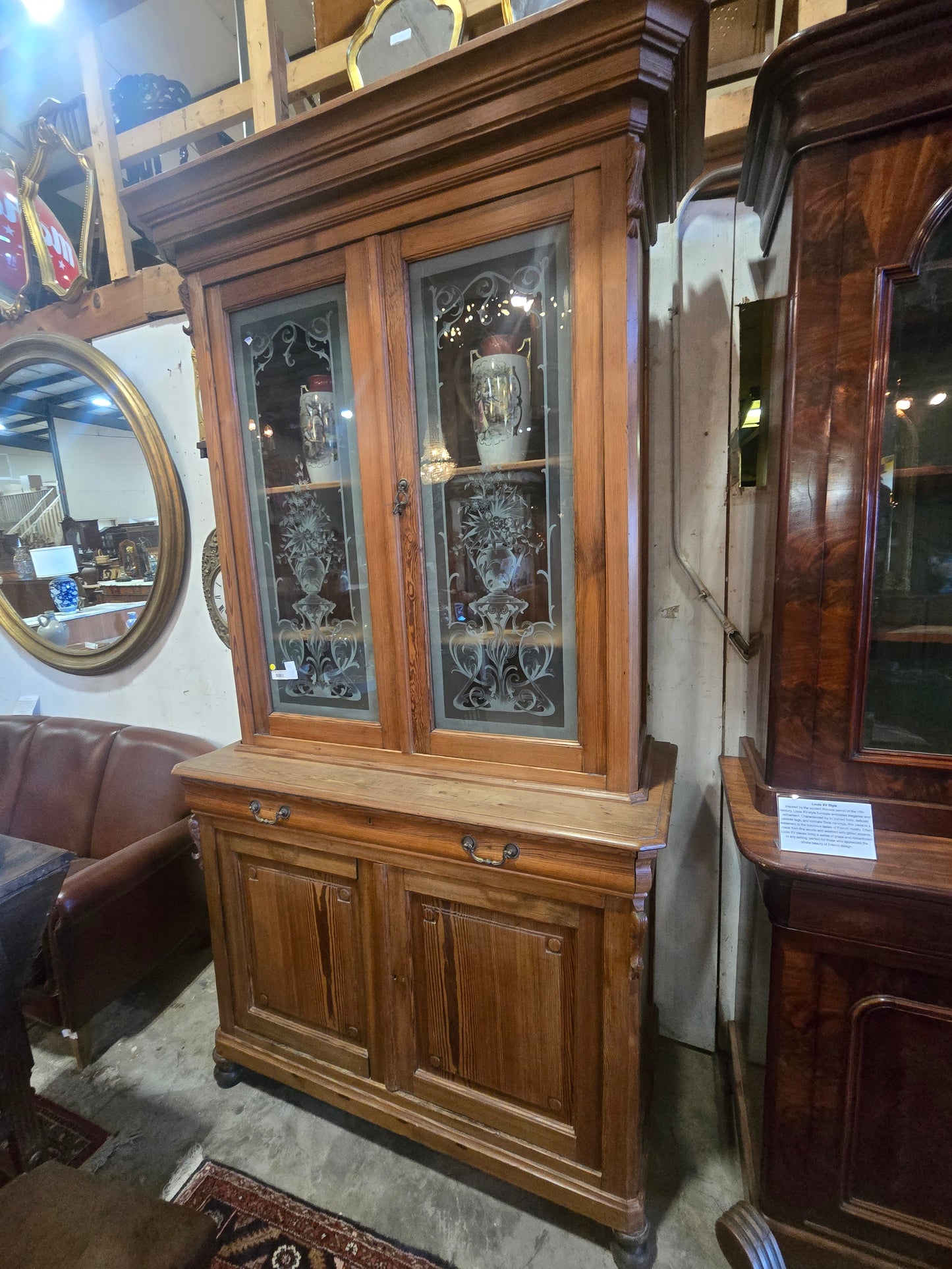 1880 Belgium Etched Glass Hutch