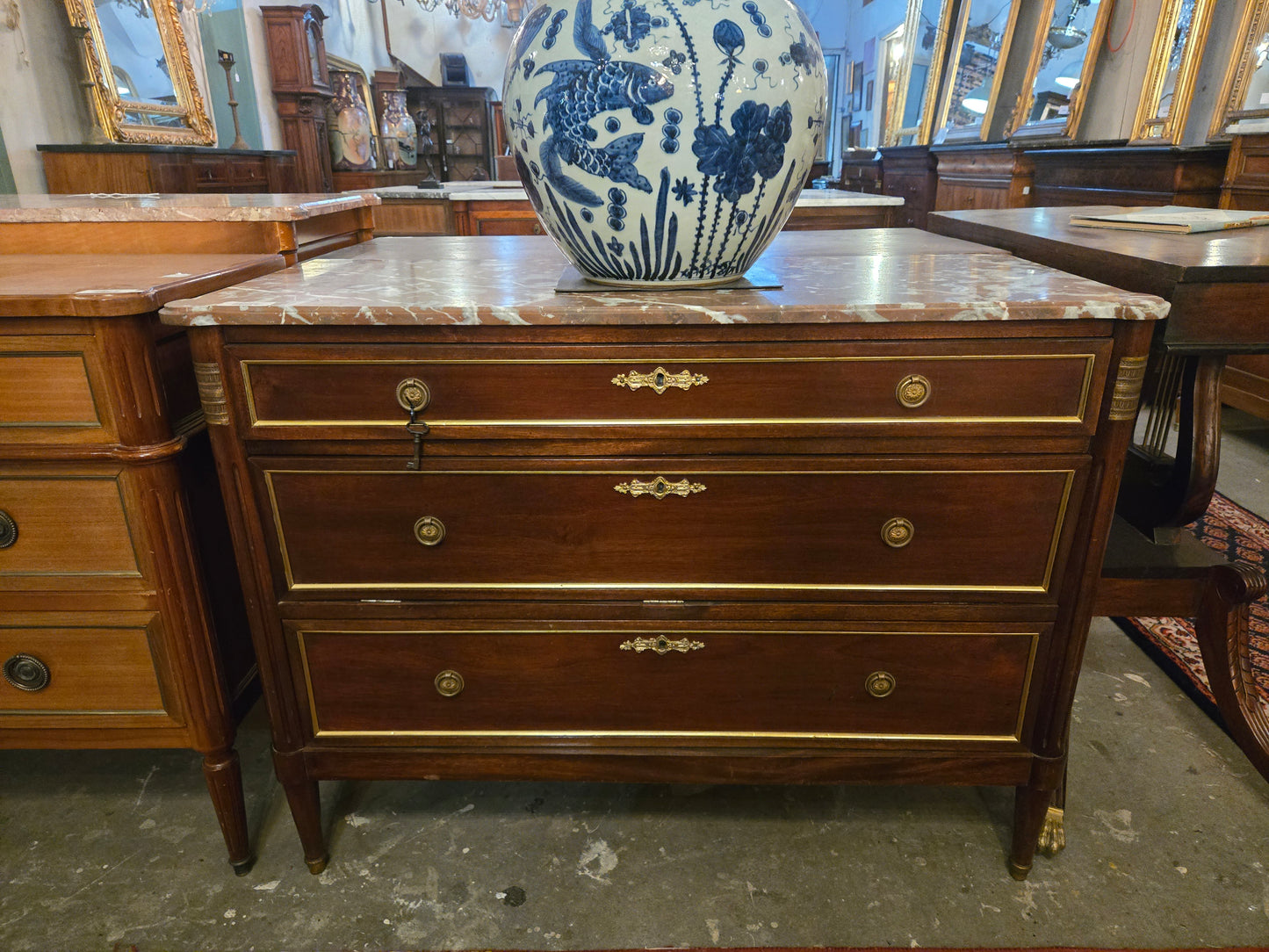 Louis XVI Mahogany Commode with White Marble