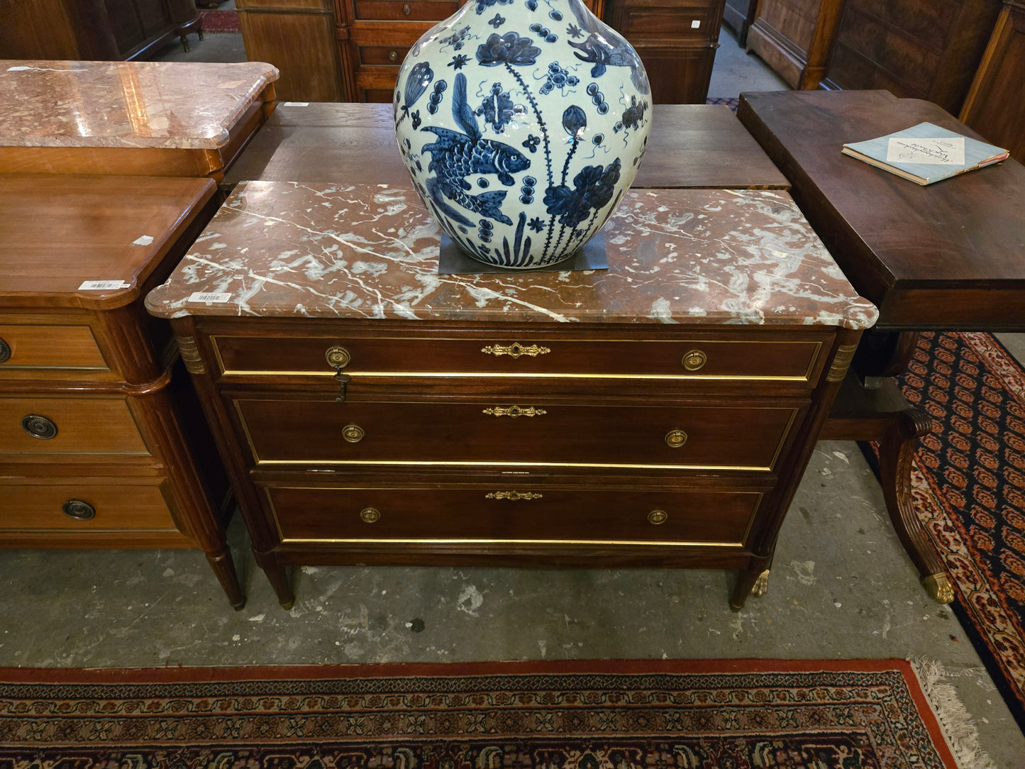 Louis XVI Mahogany Commode with White Marble