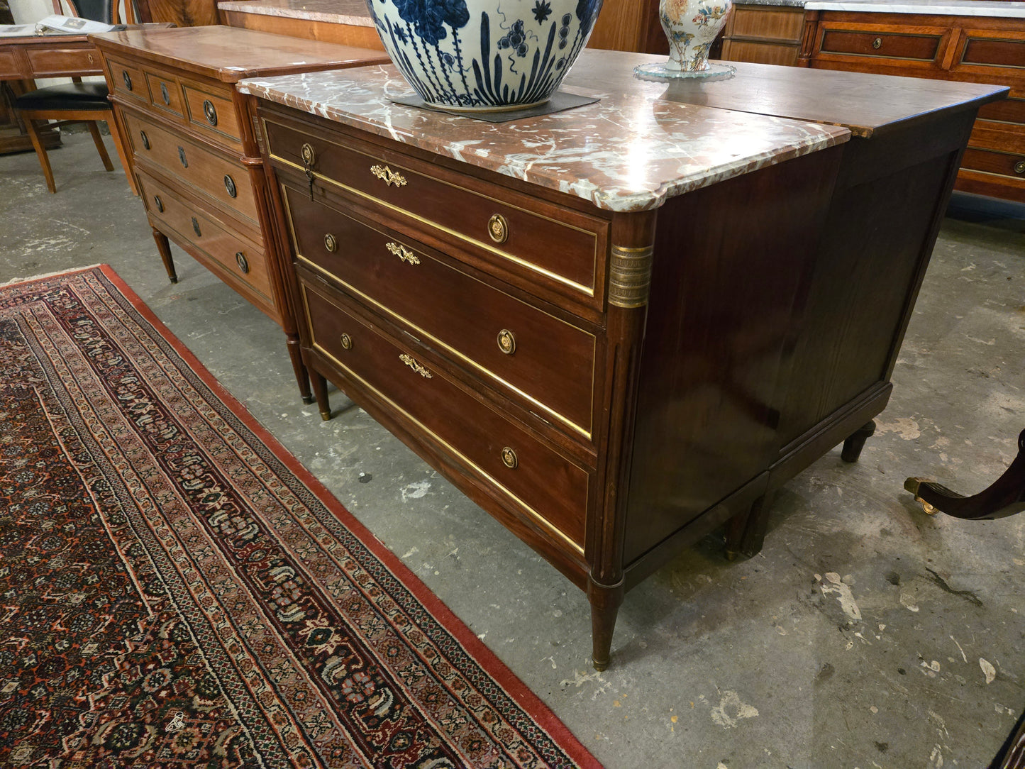Louis XVI Mahogany Commode with White Marble