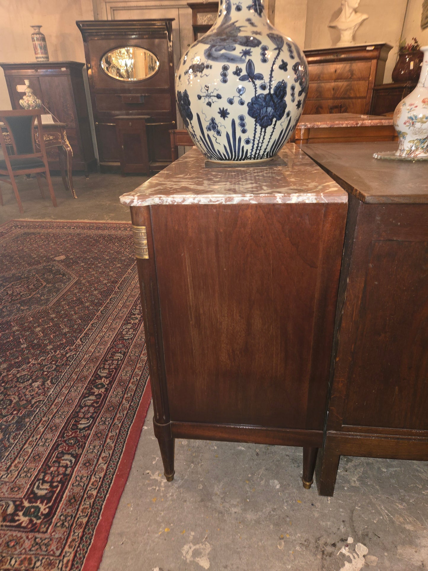 Louis XVI Mahogany Commode with White Marble