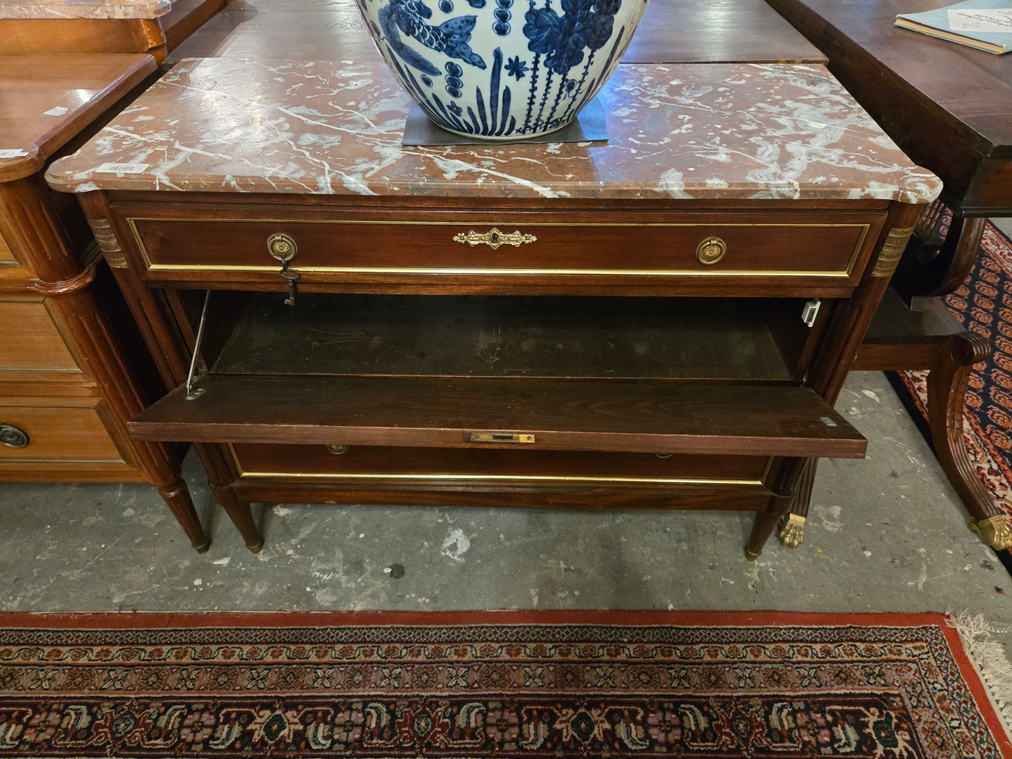 Louis XVI Mahogany Commode with White Marble