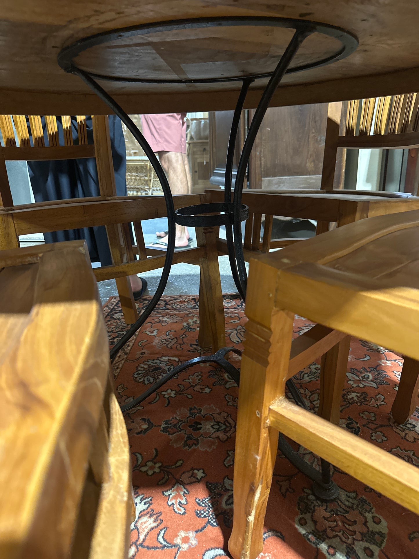 Round oak table mid century w iron base