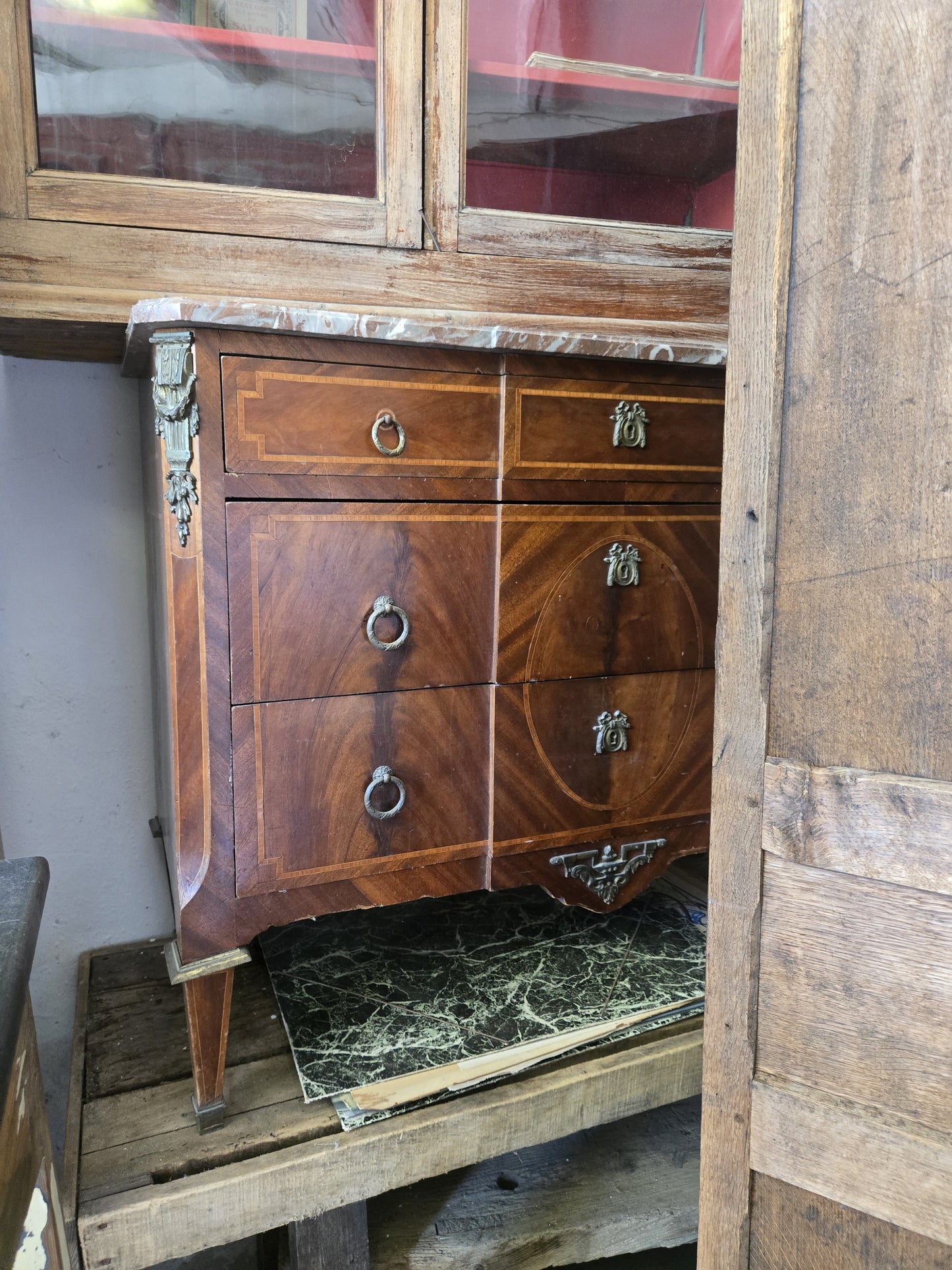 French Louis XVI–Style Marble-Top Commode/ Buffet with Ormolu, c.1920