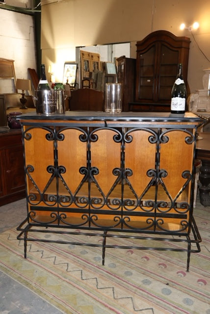 Wrought Iron and Wood Bar w/ Slate Top