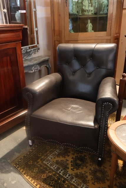 1920's Black Leather Armchair