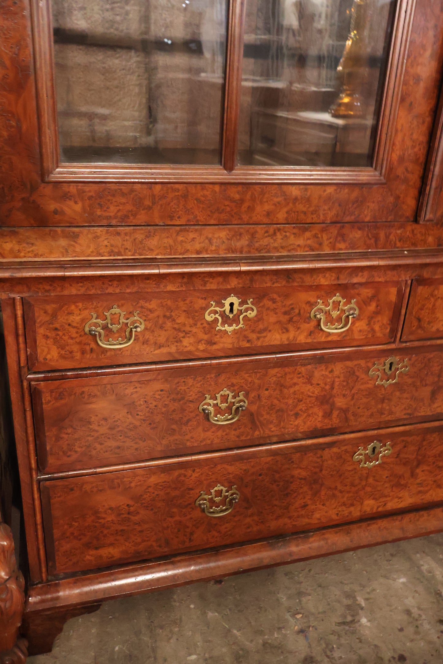 Burled Walnut Hutch with Drawers
