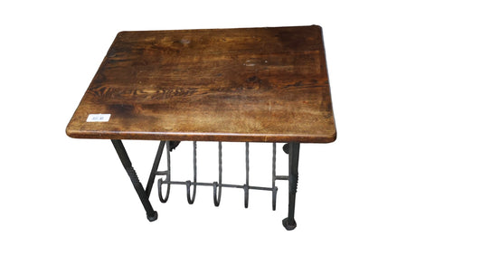 Oak & Cast Iron Rolling Side Table