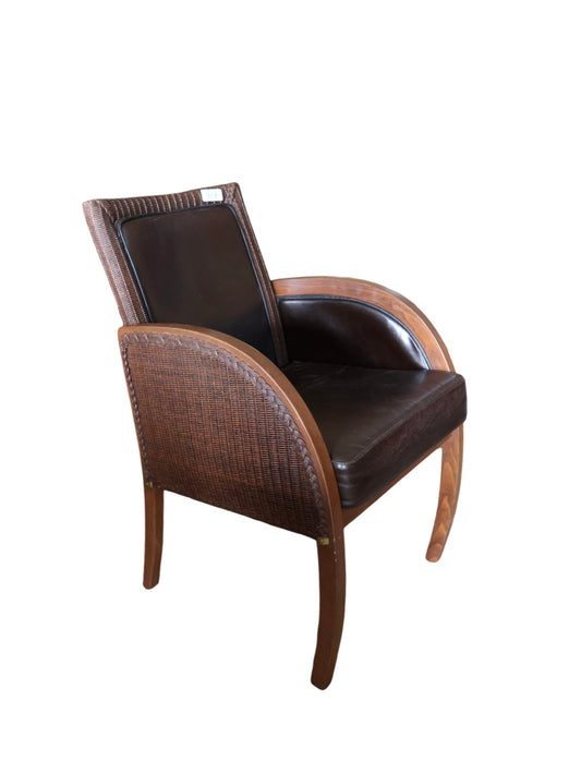 6 Lloyd Loom Armchairs w/ Leather Seats