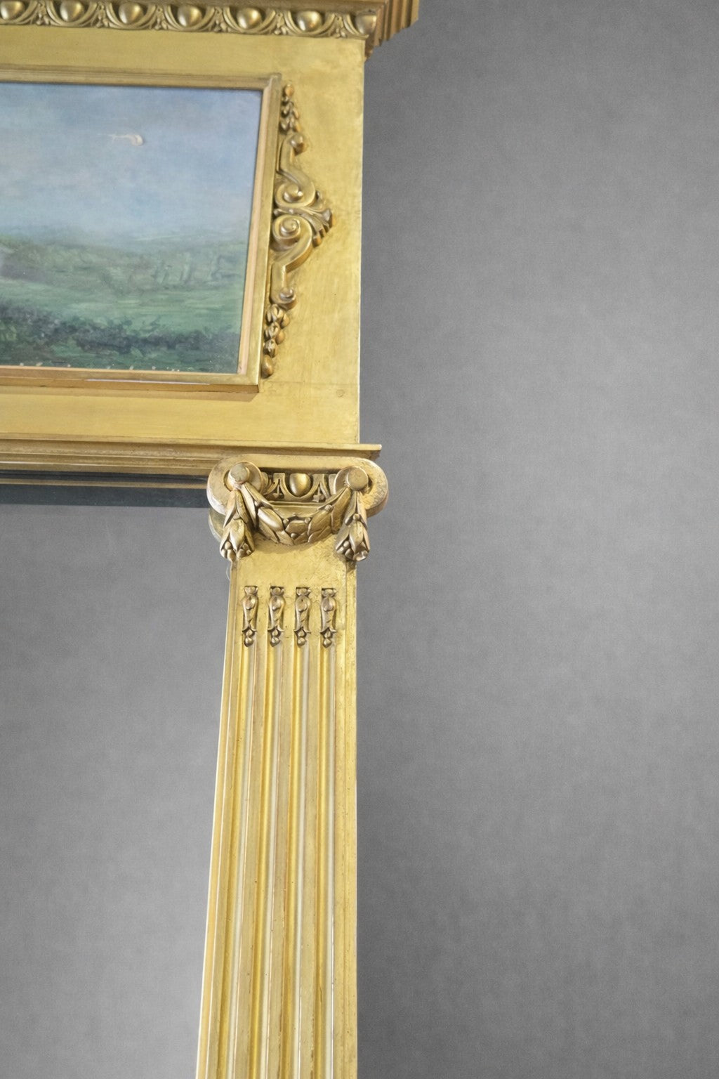 Mid-19th Century French Louis XVI Giltwood Trumeau Mirror with Original Painting, circa 1850