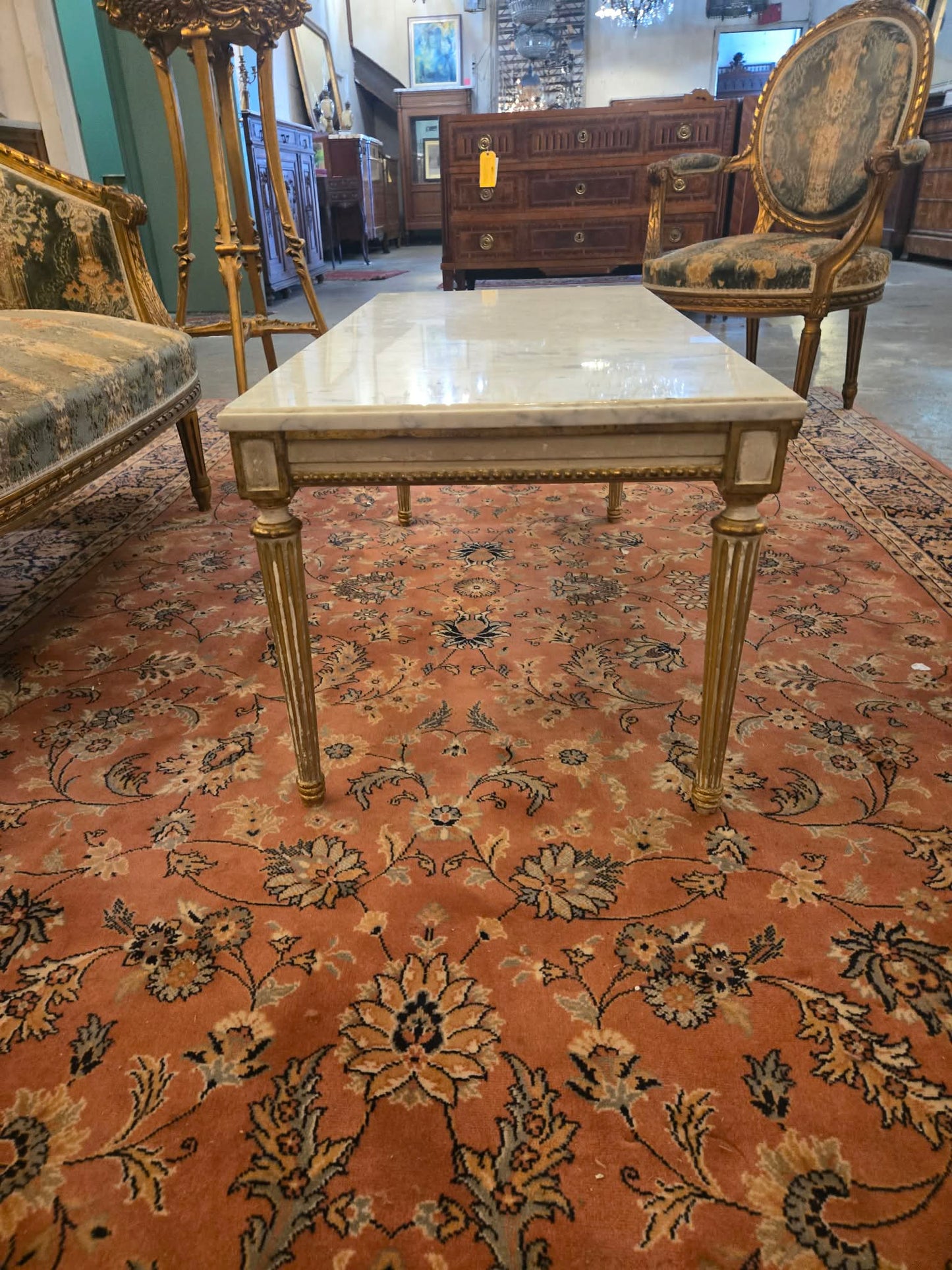 Early 1900s European Marble Top Coffee Table with Giltwood Base