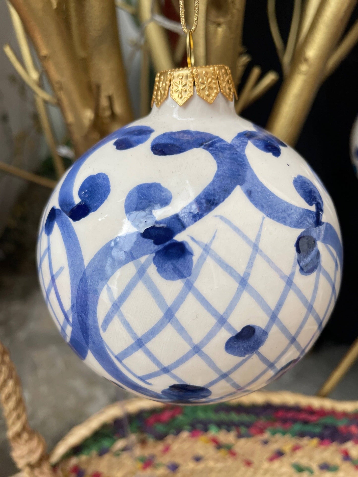 Pasha Blue and White Hand painted Ceramic Christmas Ornament