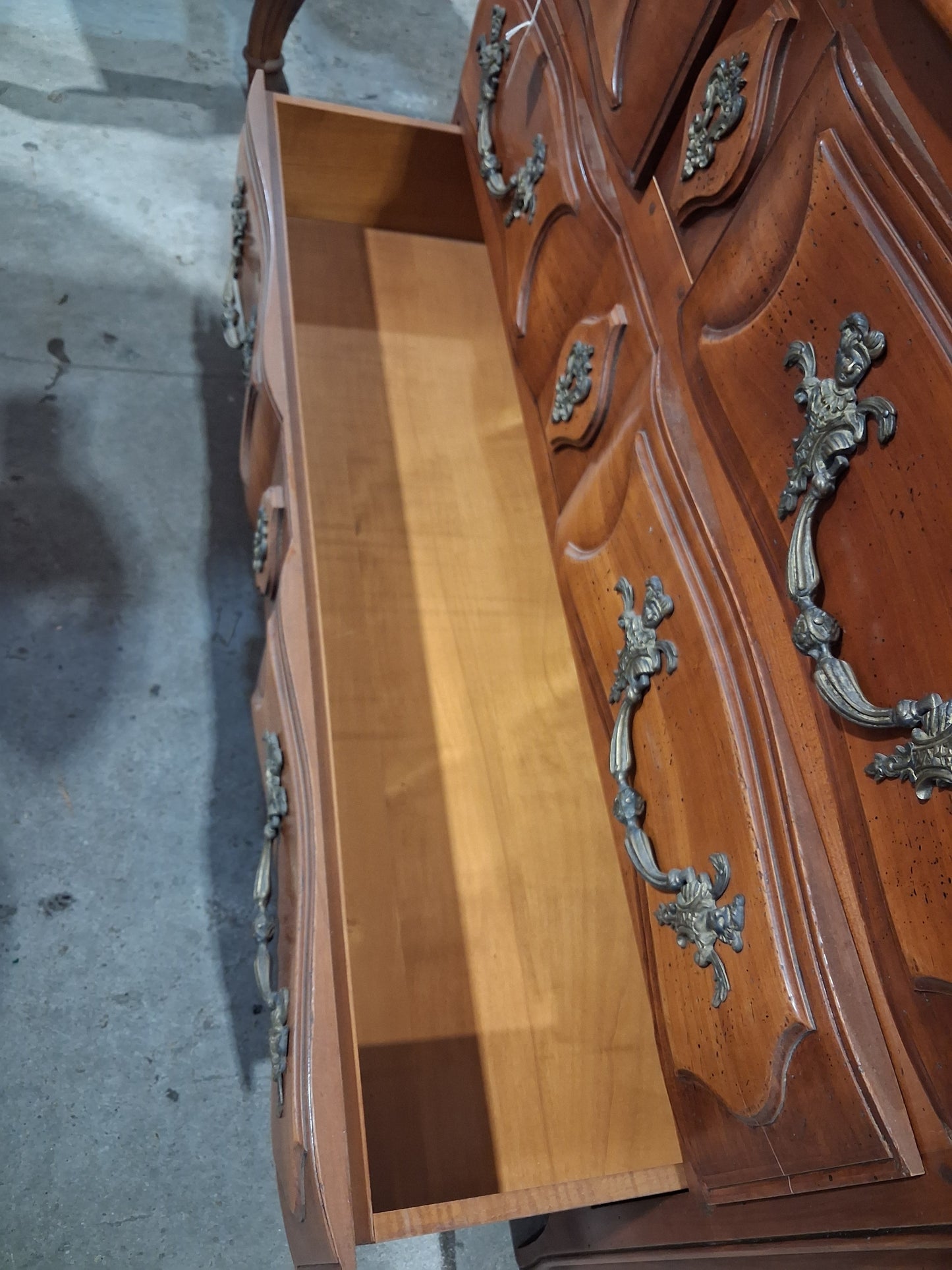 Vintage French Provincial Bombe Chest Dresser with Ornate Brass Hardware
