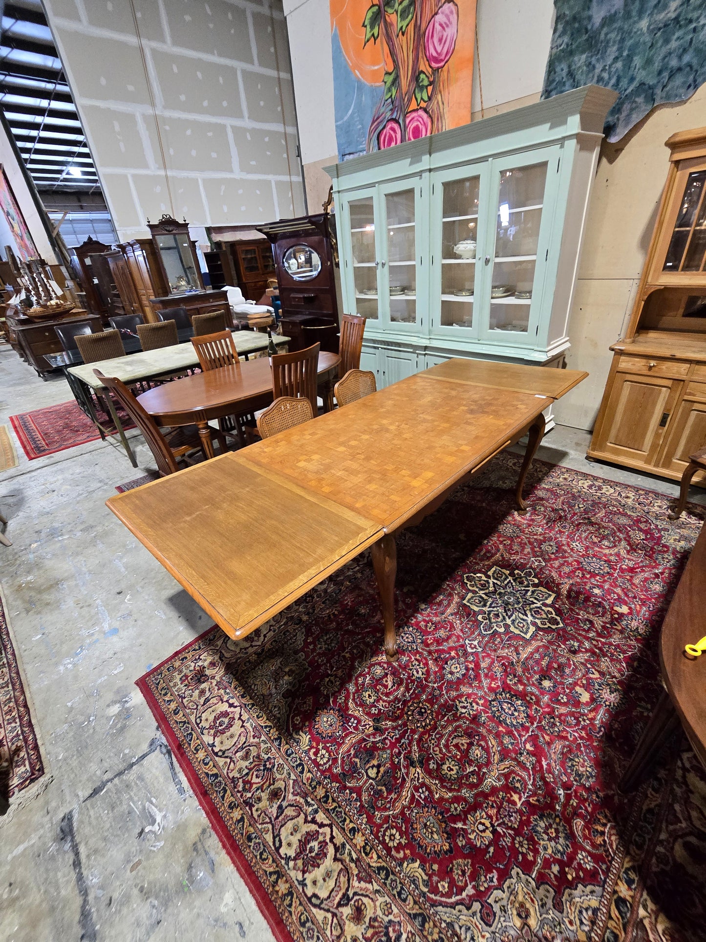 Mid Century L15th Oak Draw Leaf Tables