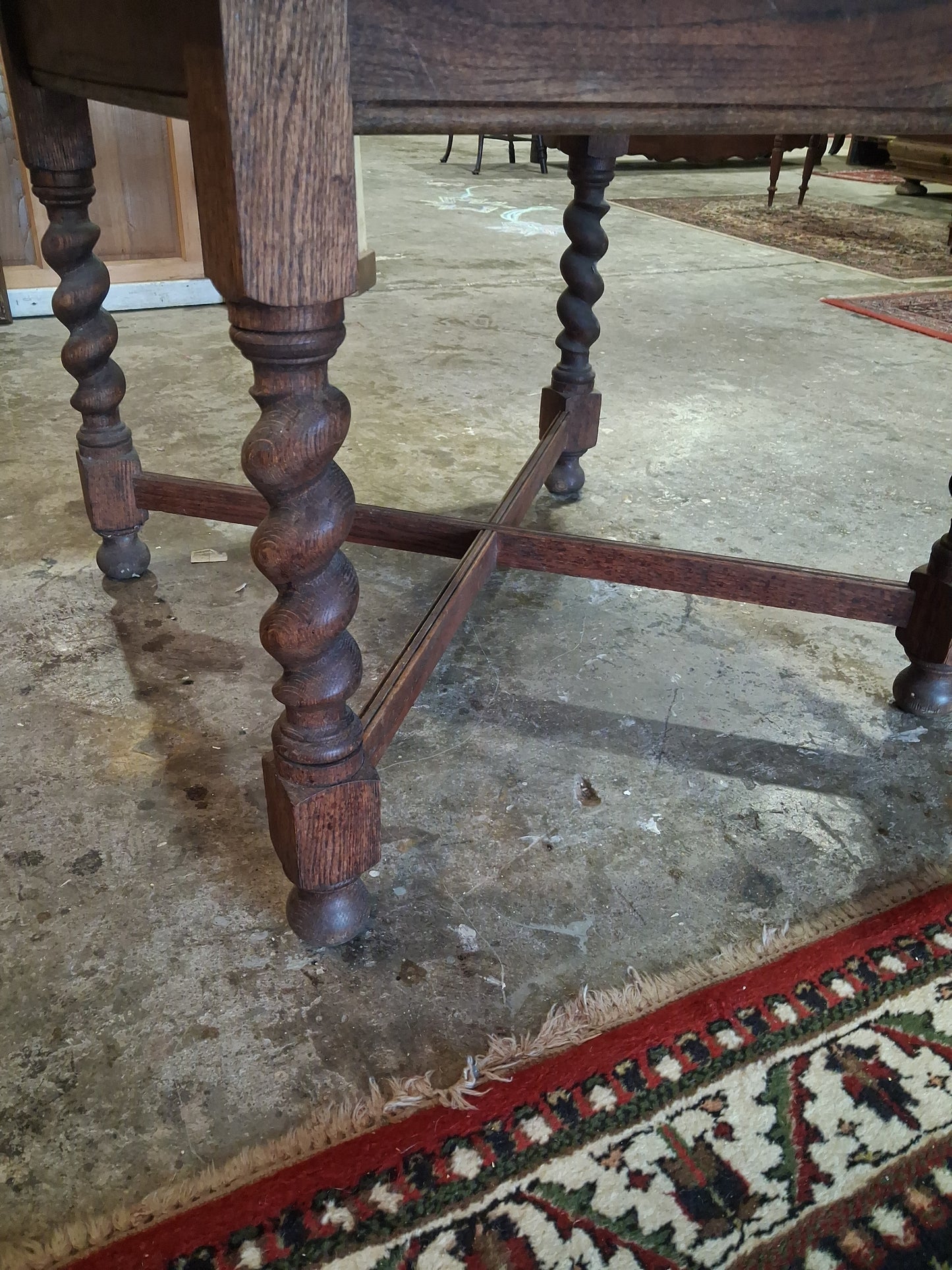 English Jacobean Revival Oak Gateleg Dining Table with Barley Twist Legs
