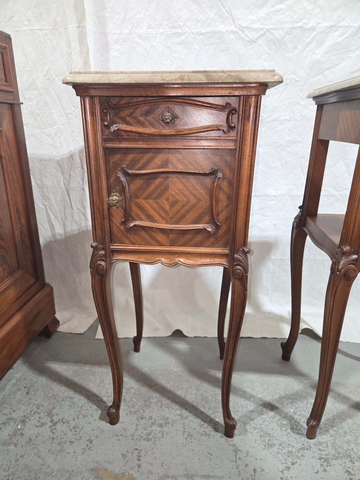 Pair of late 1880s LXV French nightstands w marble