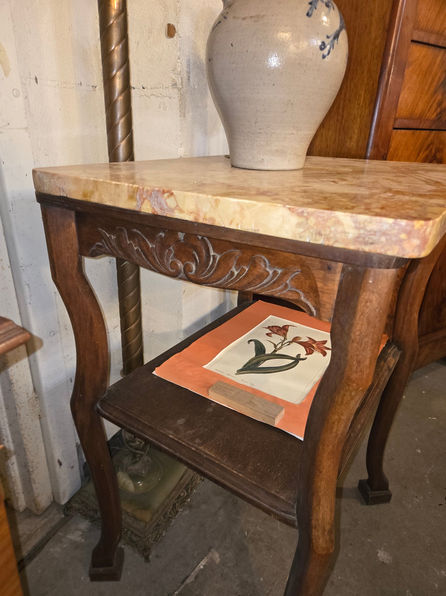 Oak Occasional Table with Marble