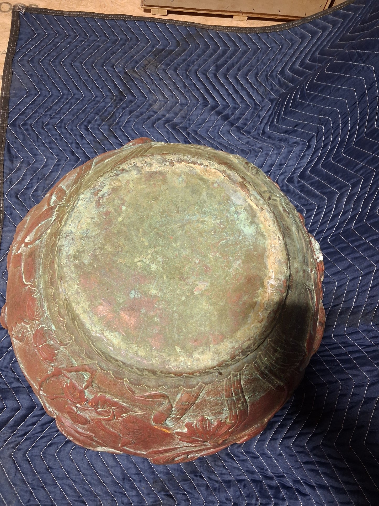 Large French Art Nouveau Copper Jardinière with Floral Relief Decoration