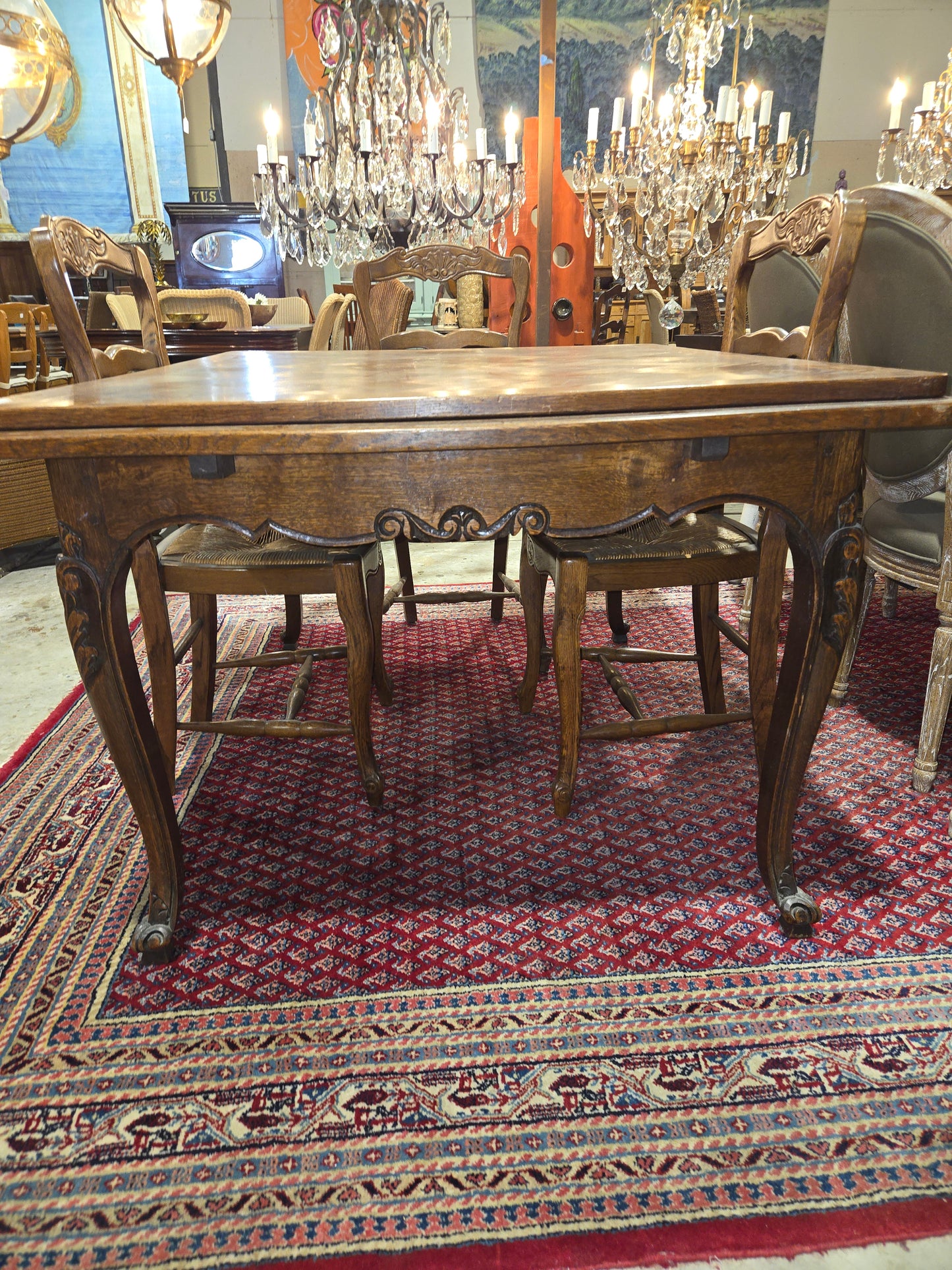Early Century L15 Oak Draw Leaf Table with Parquet Inlay