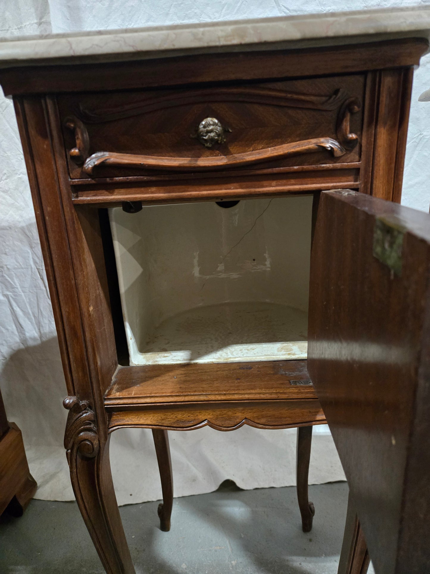 Pair of late 1880s LXV French nightstands w marble