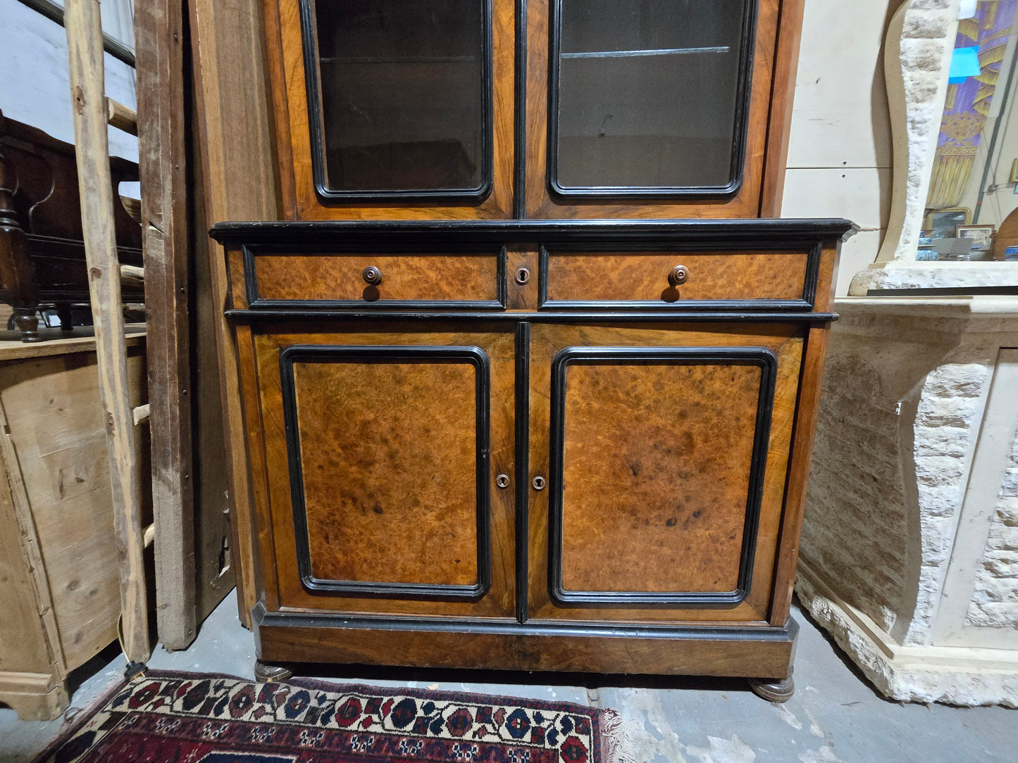 Burled Sideboard w/ Black Trim & Glass doors