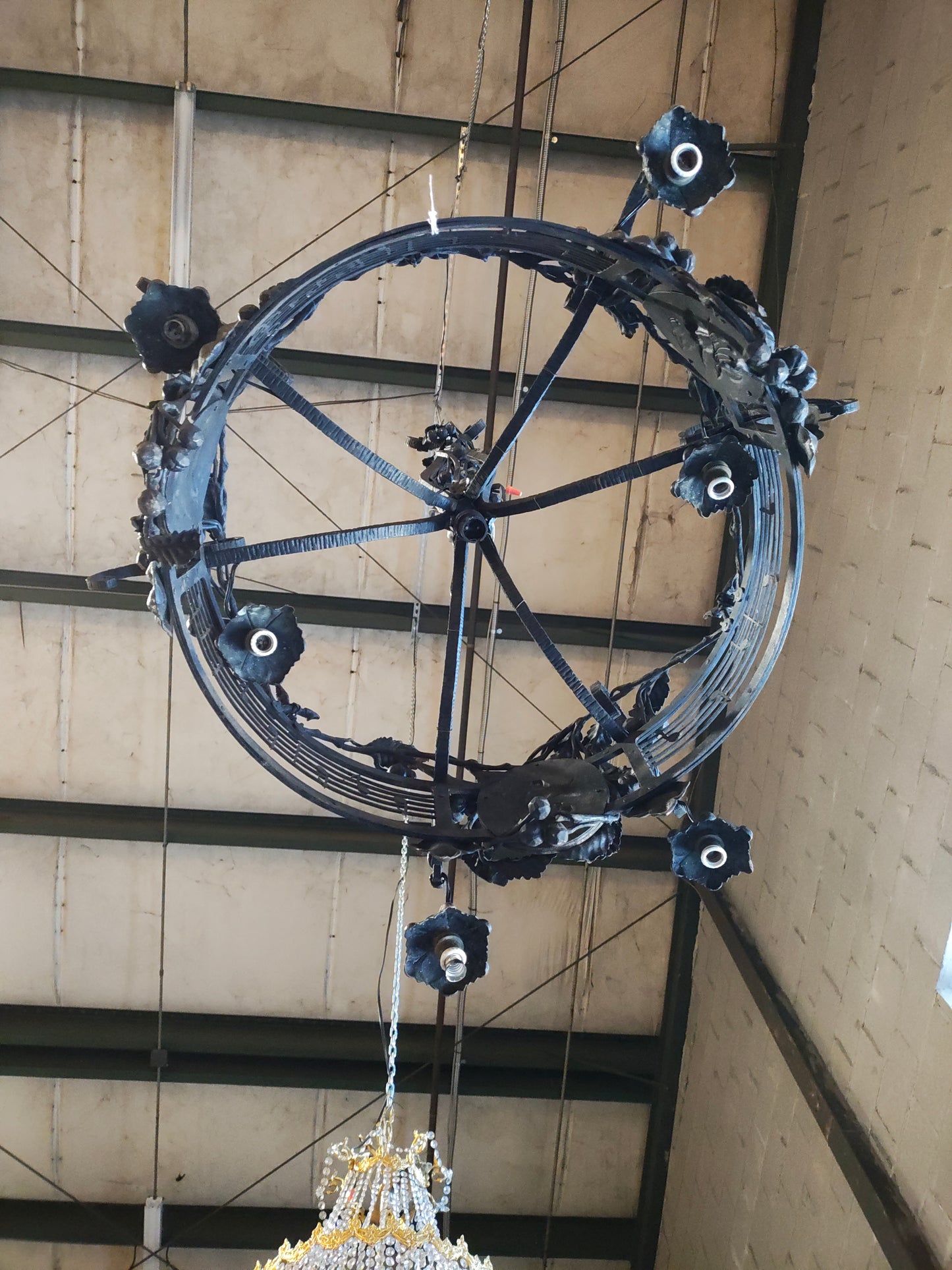 19th Century French Forged Iron Music Hall Chandelier from a Provençal Castle