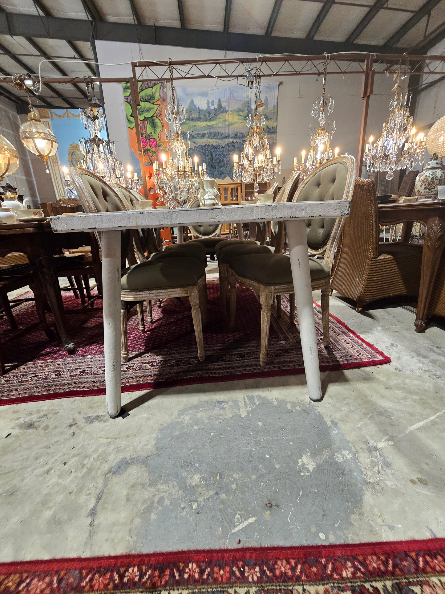 Danish Whitewash Table with Iron Frame