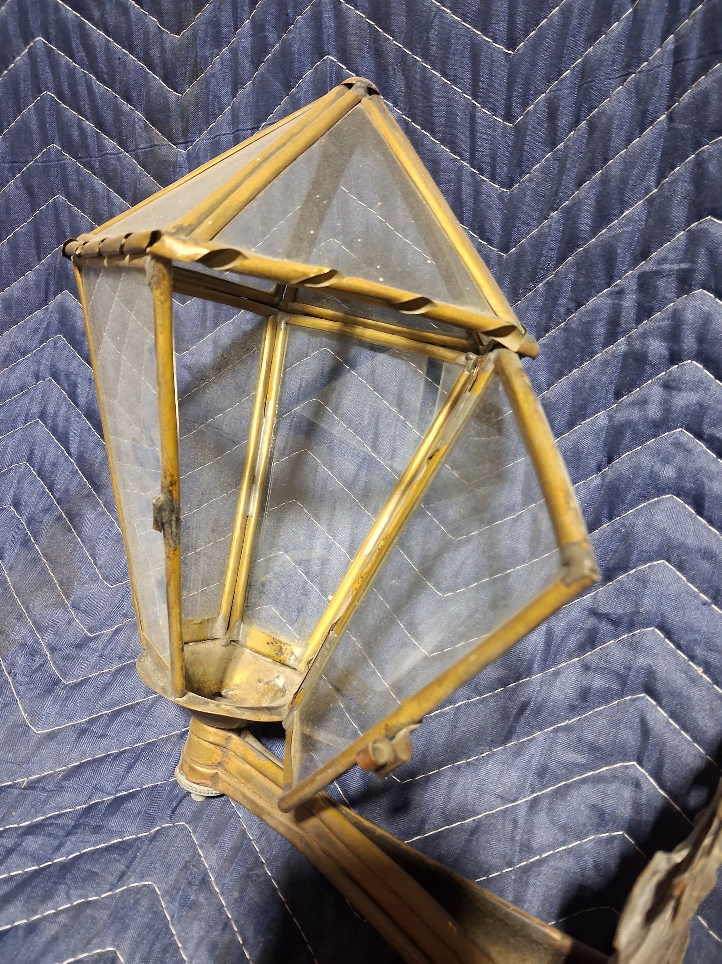 Pair of Antique French Brass and Glass Lantern Wall Sconces c. 1900