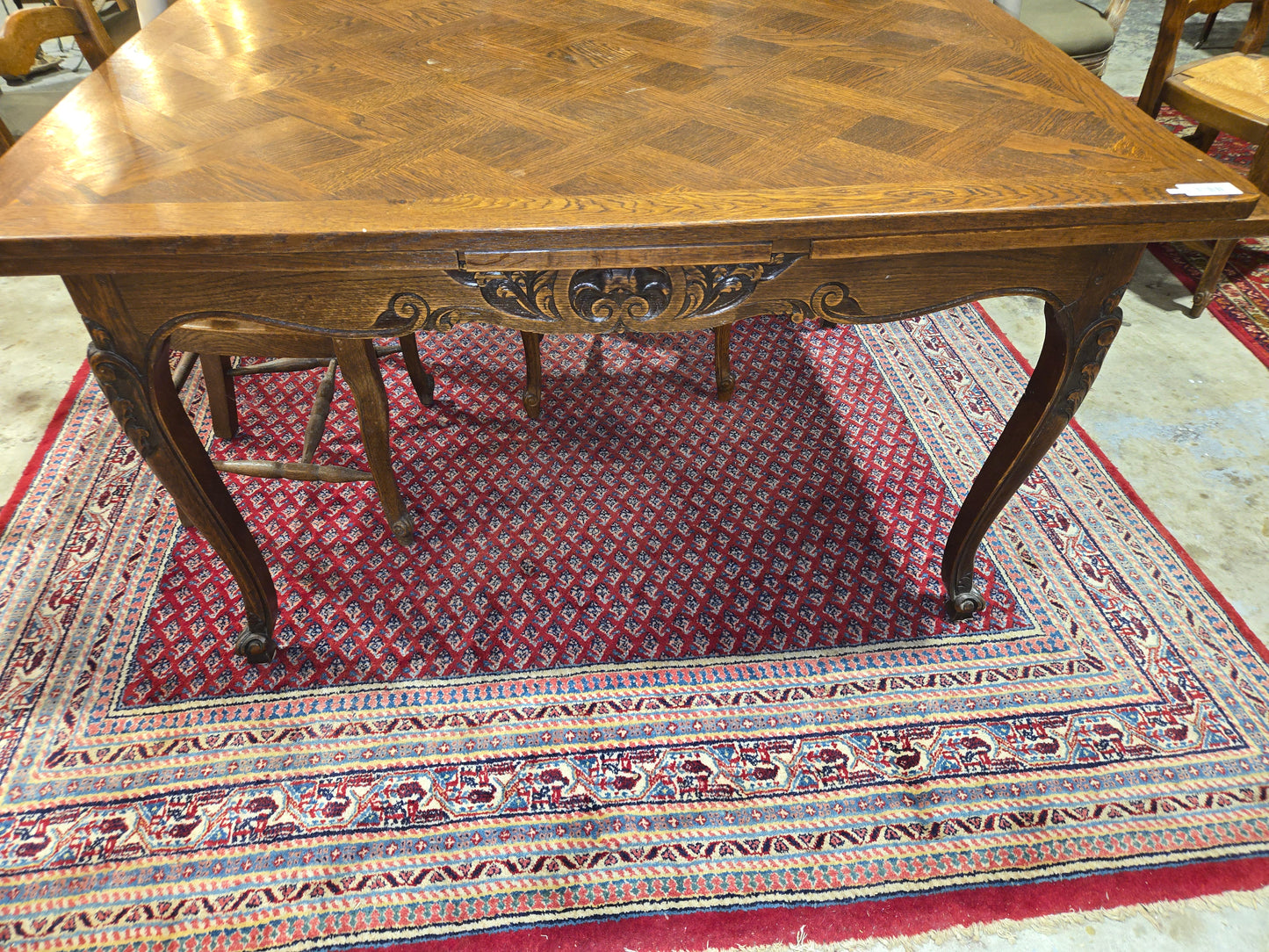 Early Century L15 Oak Draw Leaf Table with Parquet Inlay