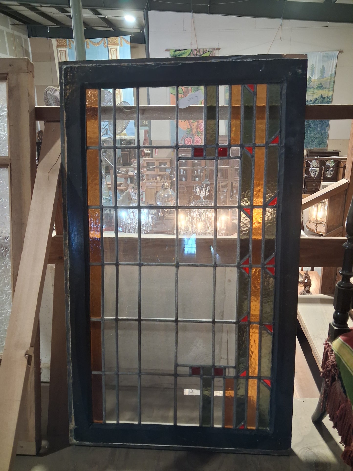 Early 20th Century Prairie Style Leaded Stained Glass Window Panel