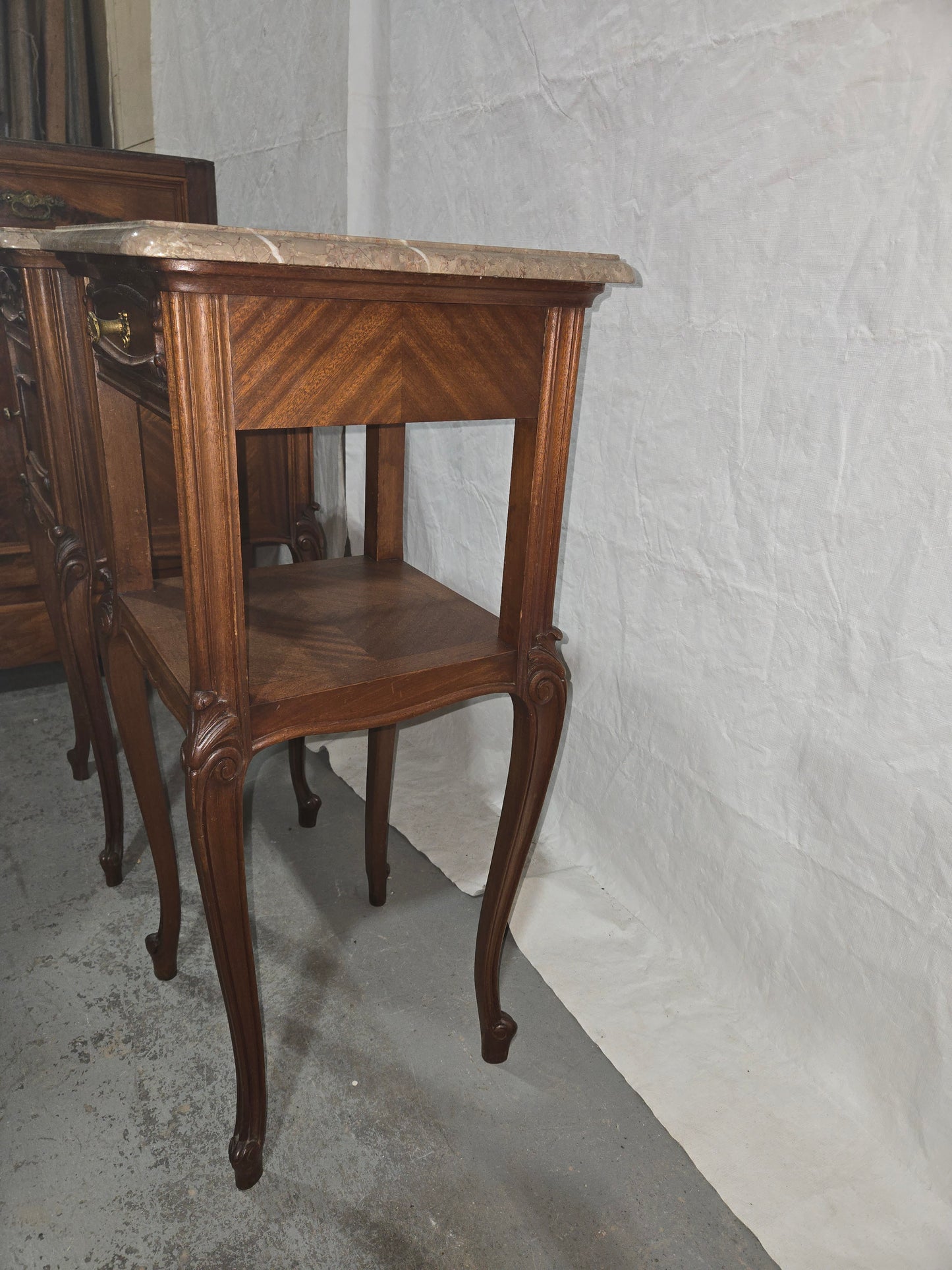 Pair of late 1880s LXV French nightstands w marble