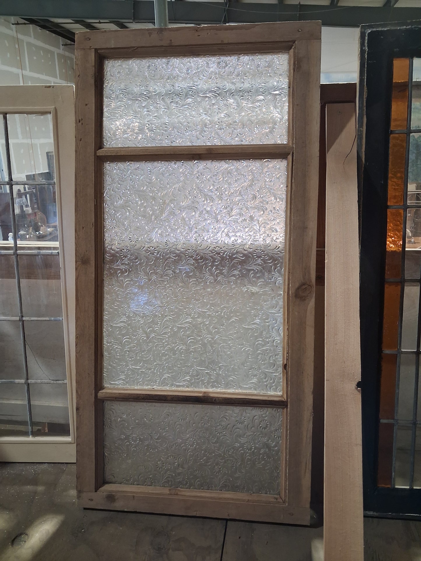 Antique Floral Pressed Glass Window Sash