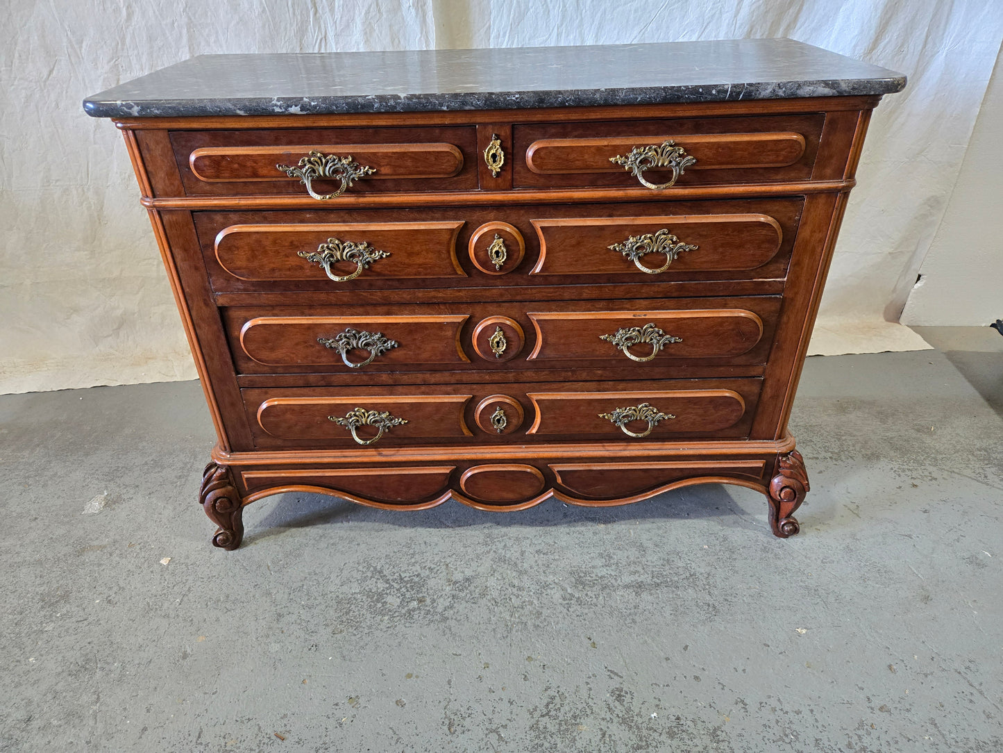 Late 1800s LXV Commode with Black Marble