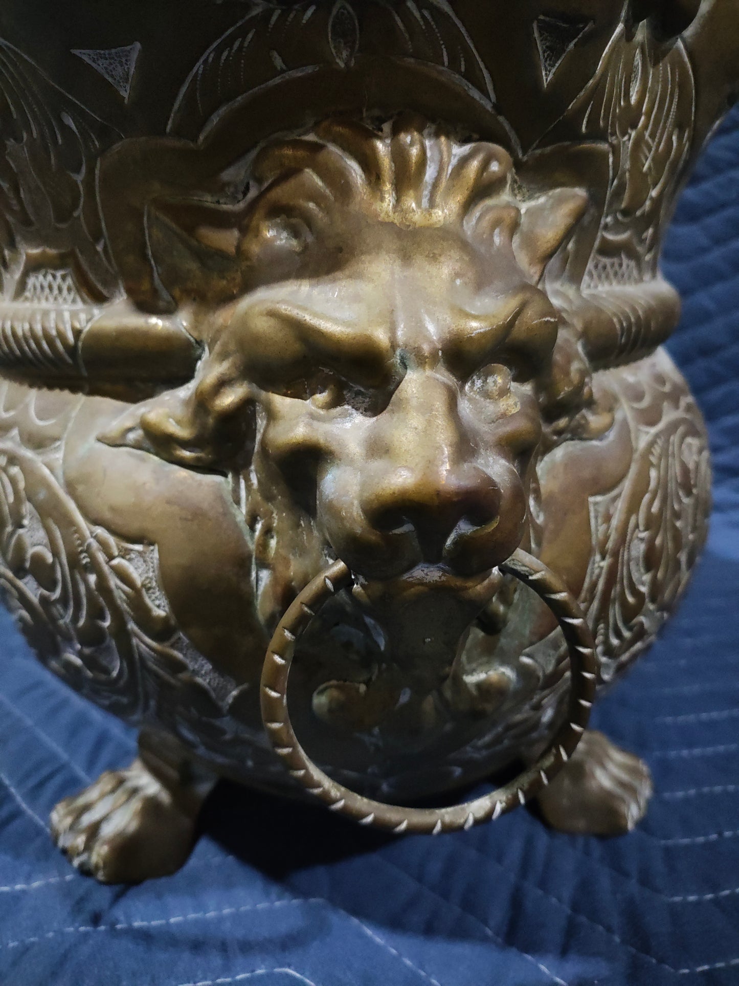Antique Renaissance Revival Lion Head Jardinière Planter with Paw Feet
