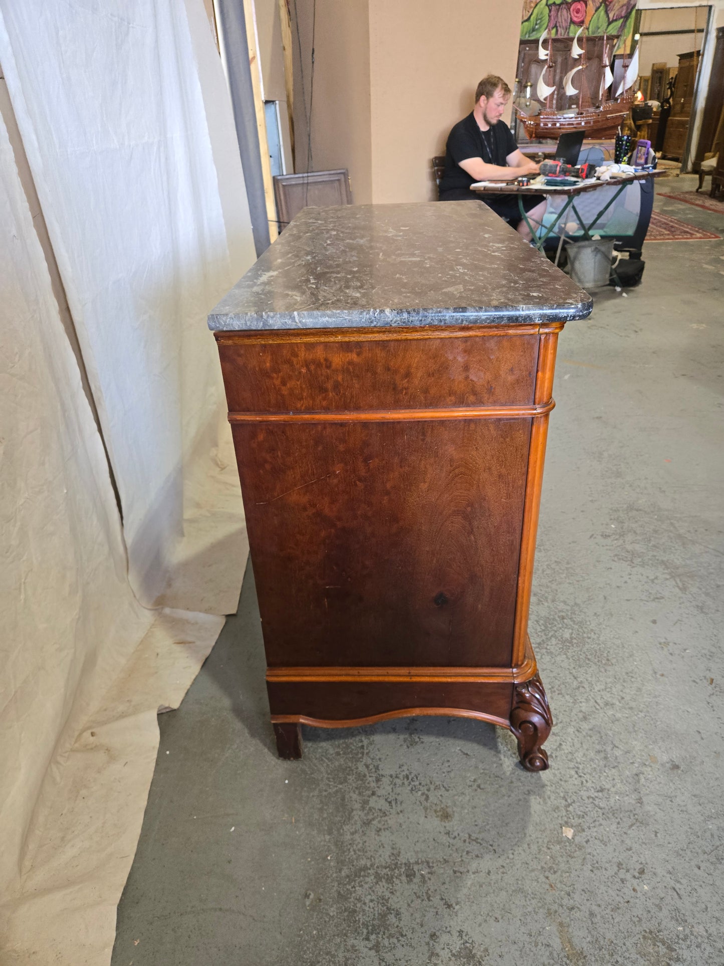 Late 1800s LXV Commode with Black Marble