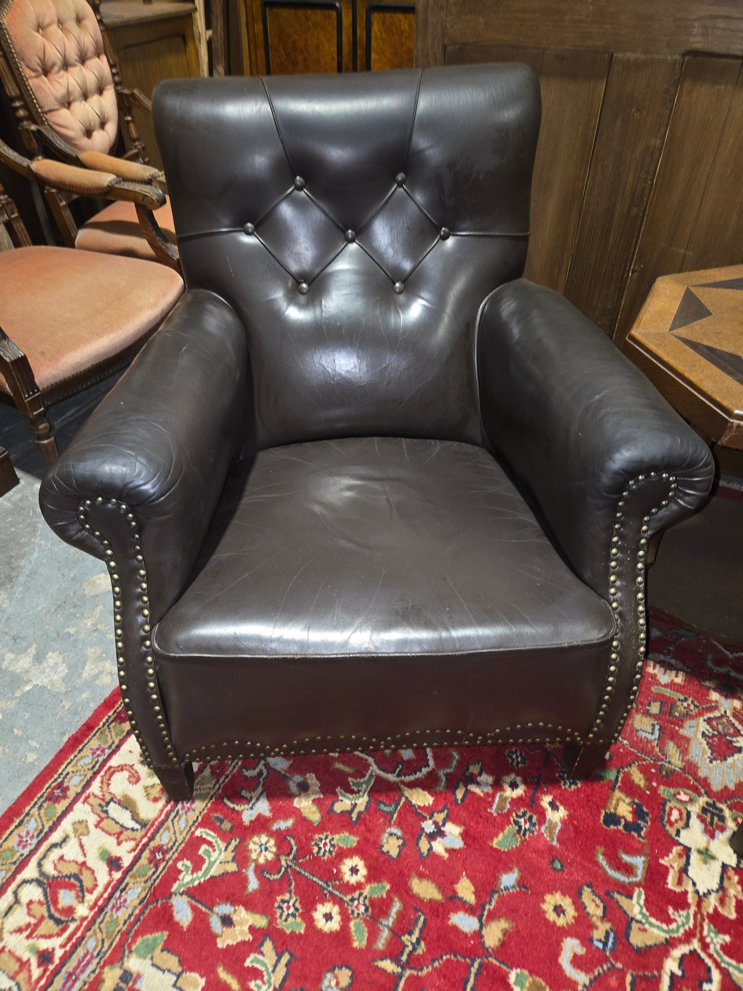 1920's Black Leather Armchair