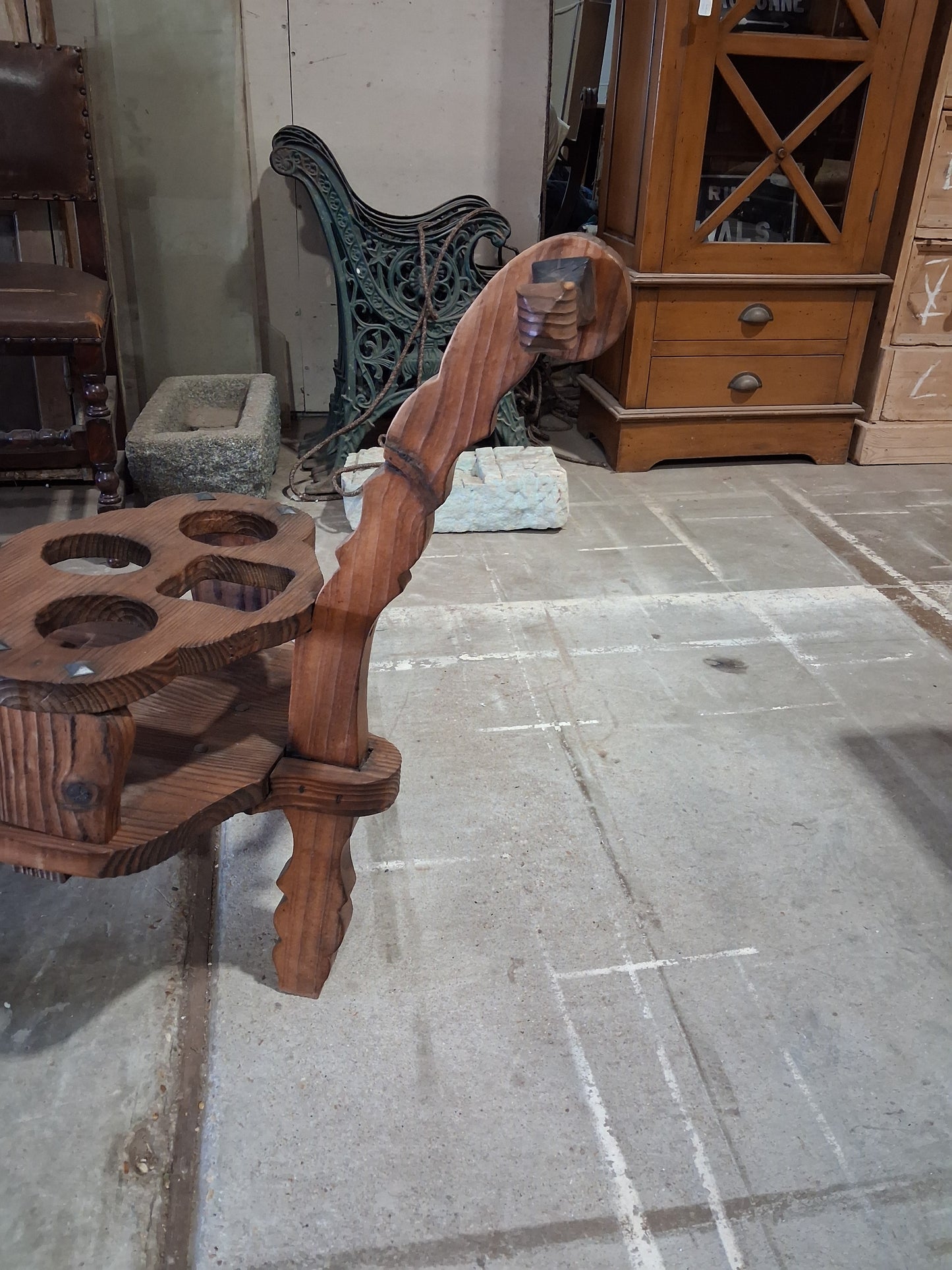 Vintage Carved Wood Rolling Bar Cart