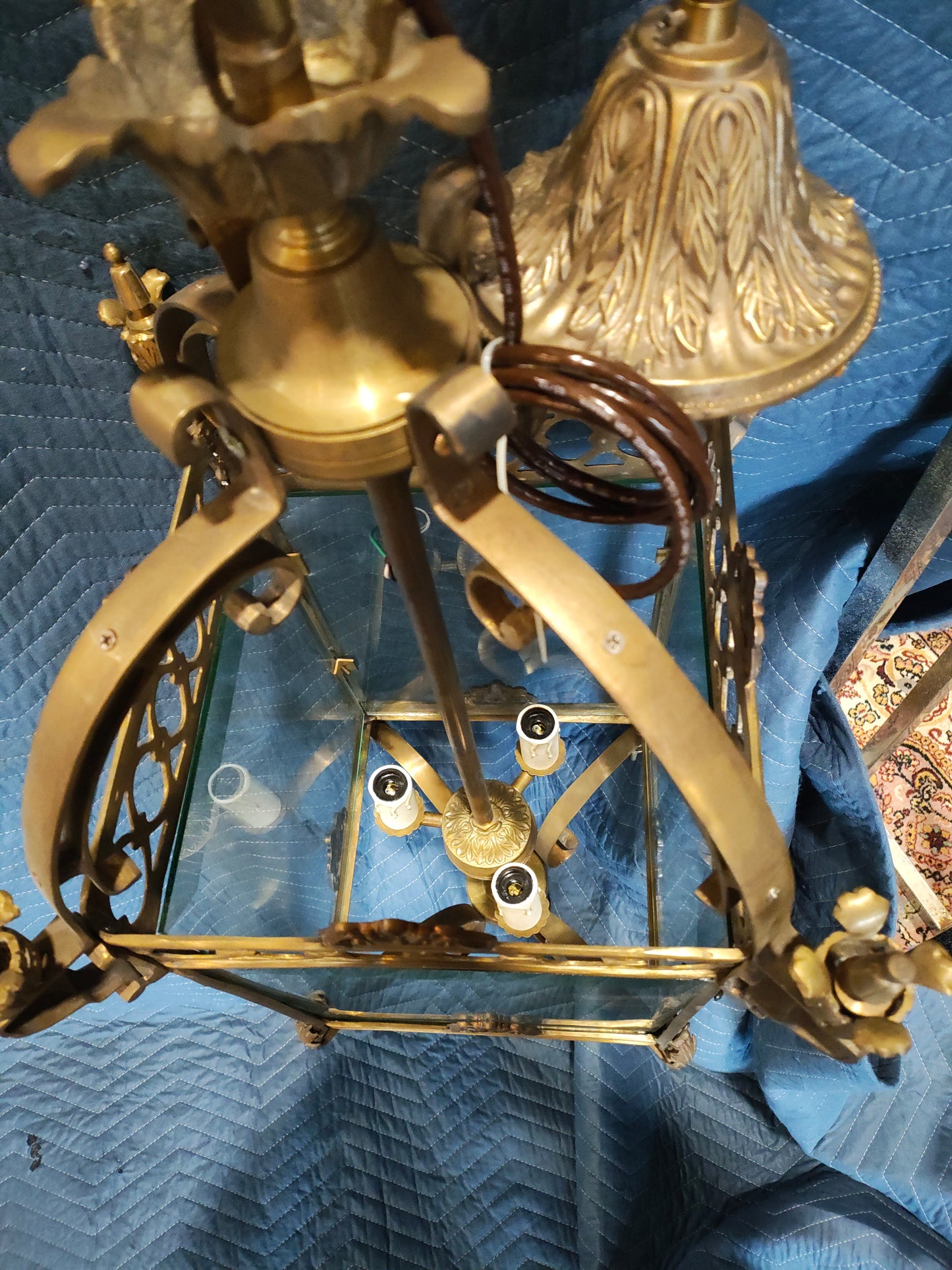 Maxime L French Louis XV Style Brass & Glass Hall Lantern