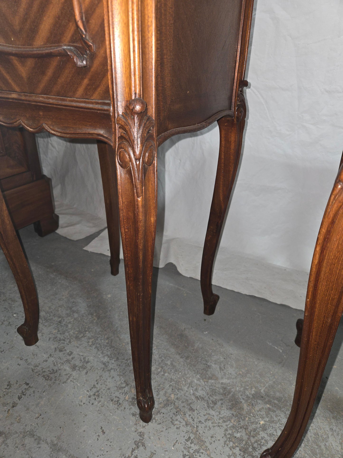 Pair of late 1880s LXV French nightstands w marble