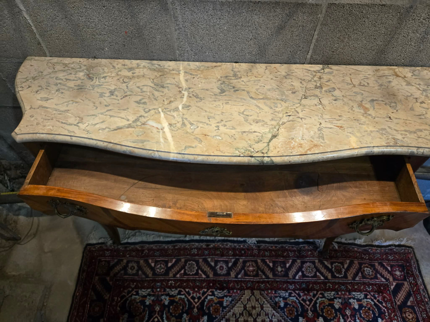1920s European Marble-Top Serpentine Console Table