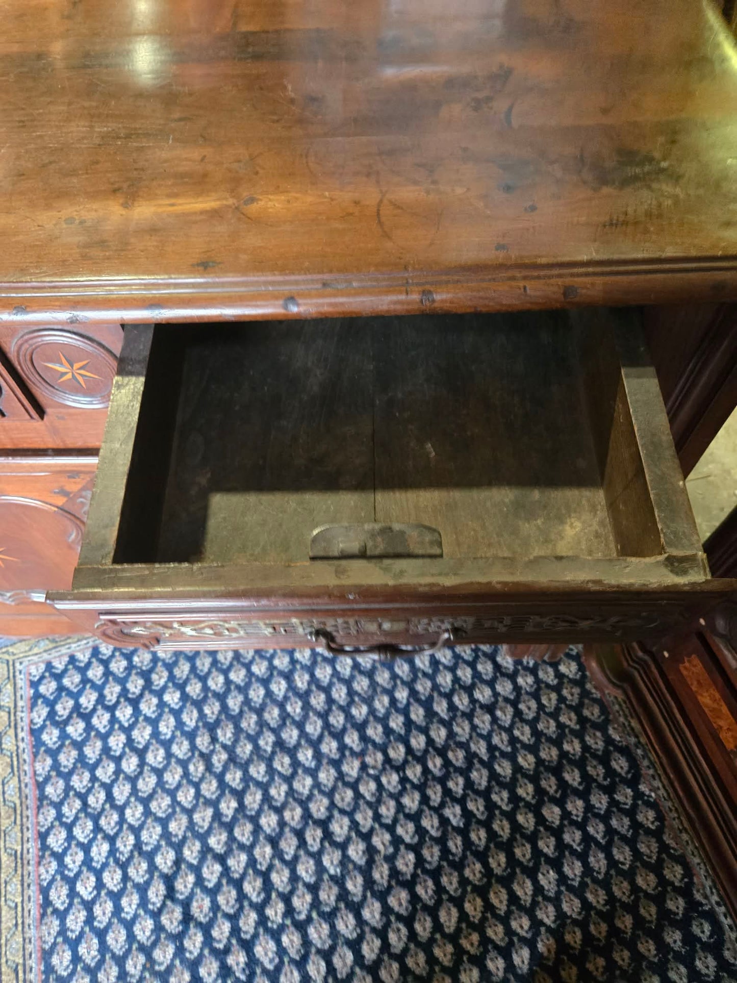 Antique Mid-19th Century French Walnut Buffet with Star Marquetry