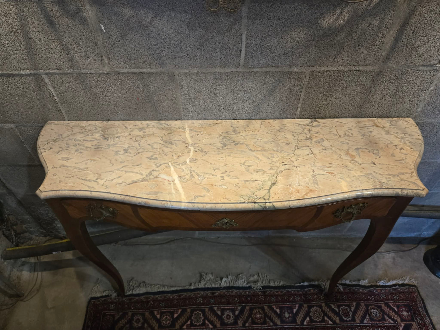 1920s European Marble-Top Serpentine Console Table