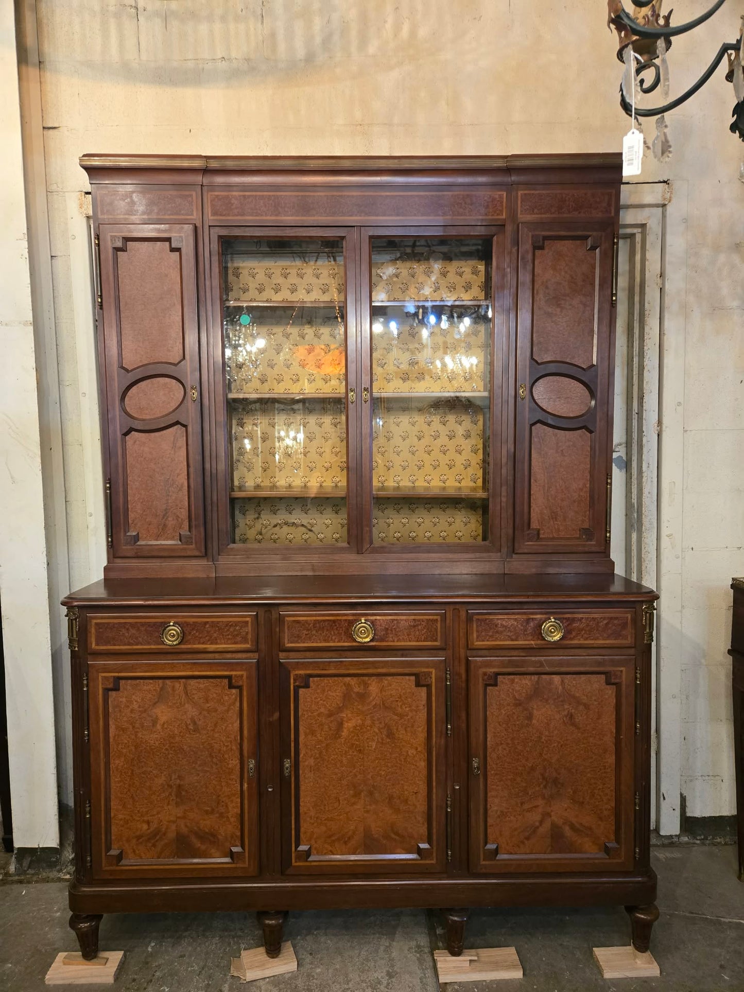 Antique 1850s French Walnut Buffet Deux-Corps with Glazed Upper Cabinet