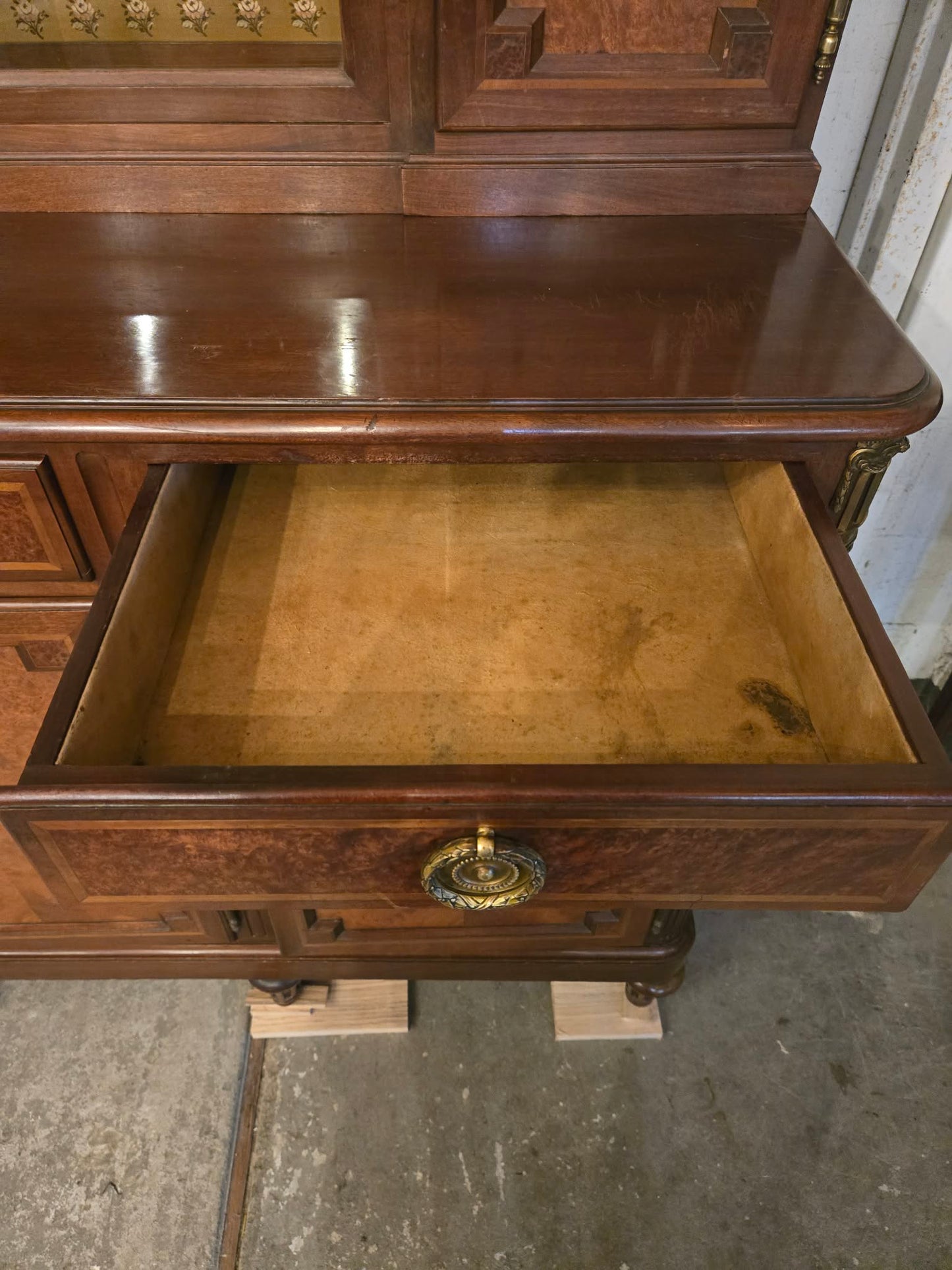 Antique 1850s French Walnut Buffet Deux-Corps with Glazed Upper Cabinet