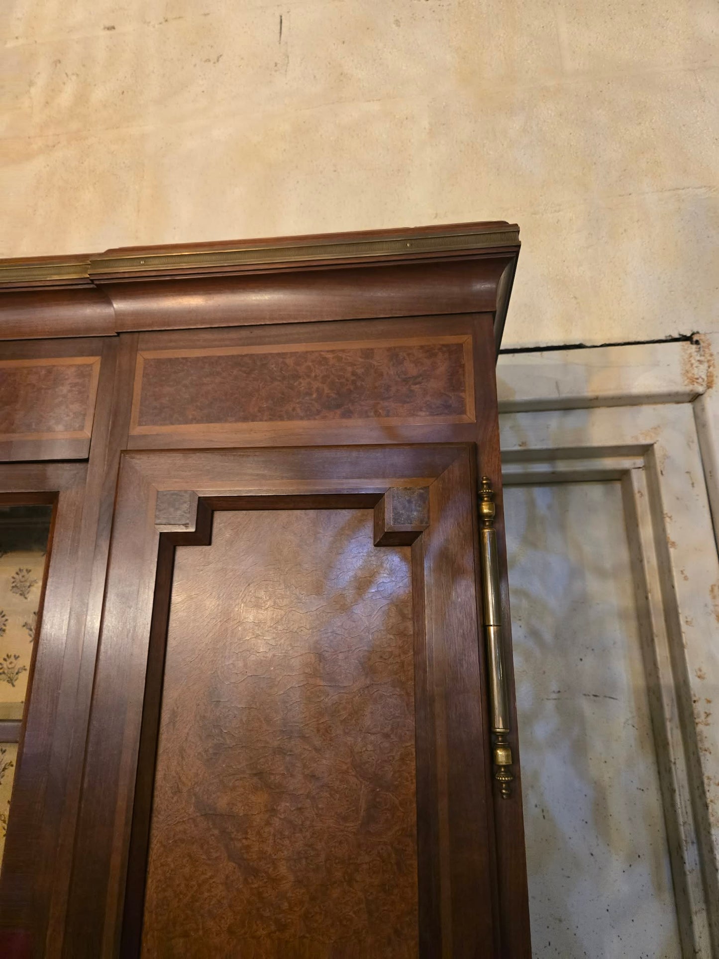 Antique 1850s French Walnut Buffet Deux-Corps with Glazed Upper Cabinet