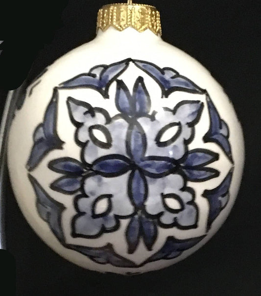 Midnight Bloom Handpainted Ceramic Christmas Ornament