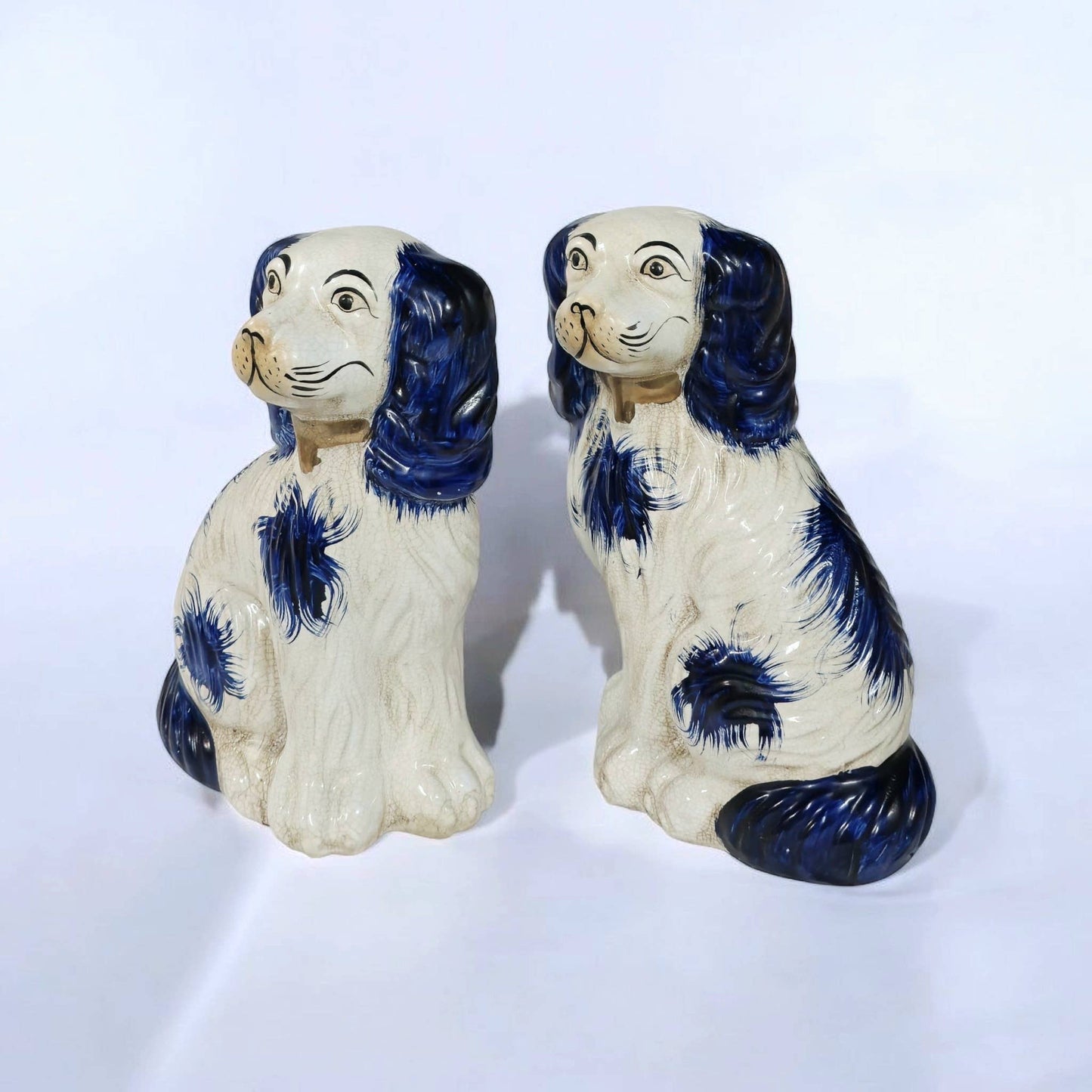 Blue and White Ceramic Staffordshire Dog Pair