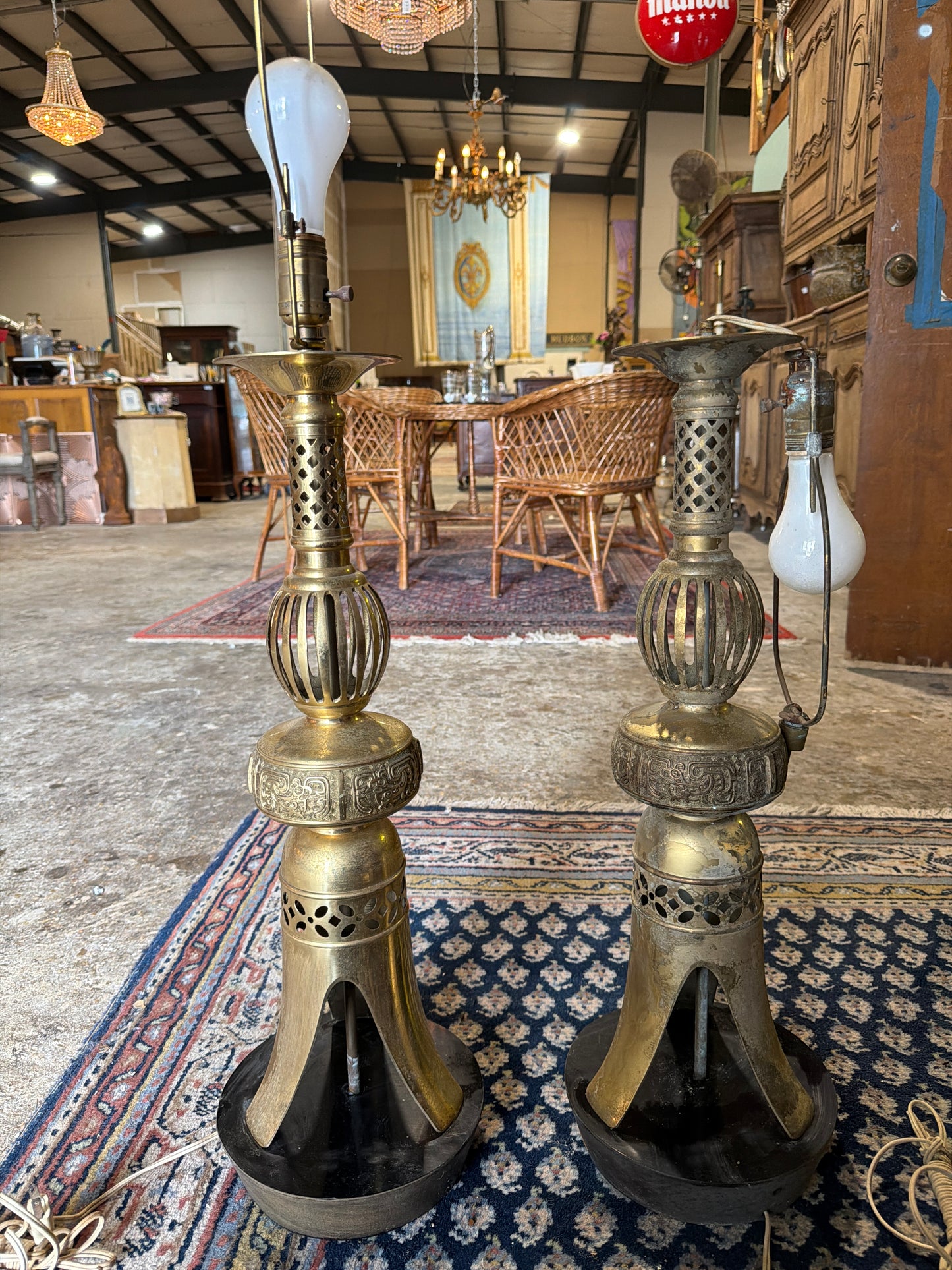 Pair of Hollywood  Regency Chiniosere inspo Lamps