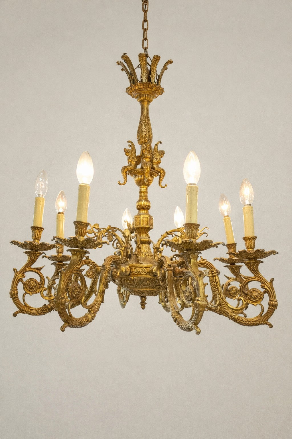 French Empire Revival Figural Gilt Bronze Chandelier with Sirens, c. 1880