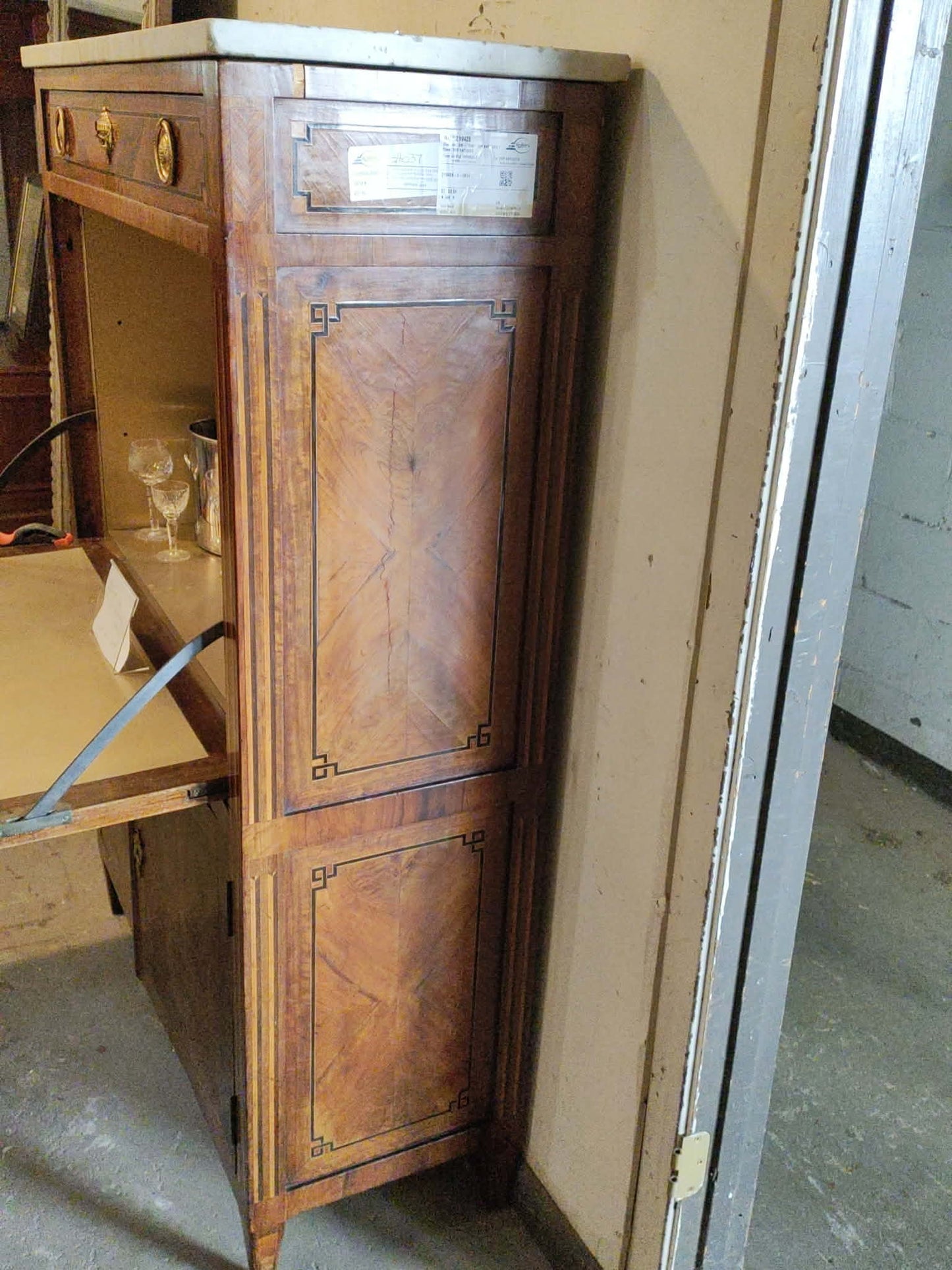18th Century French Louis XVI Secretary Desk Converted Bar with Marble Top (c. 1780)